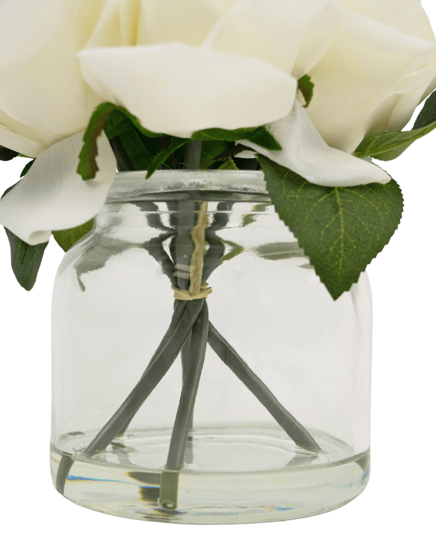 Bouquet de roses artificielles Real Touch blanc 18 cm