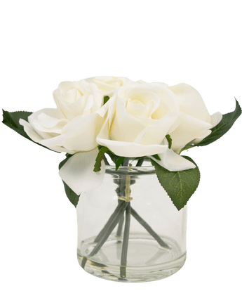 Bouquet de roses artificielles Real Touch blanc 18 cm