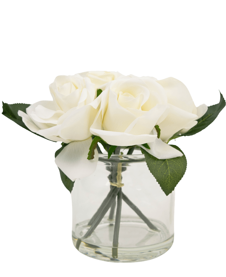 Bouquet de roses artificielles Real Touch blanc 18 cm