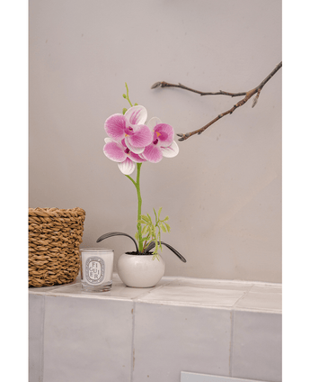 Orchidée artificielle 28 cm blanc/rose en pot