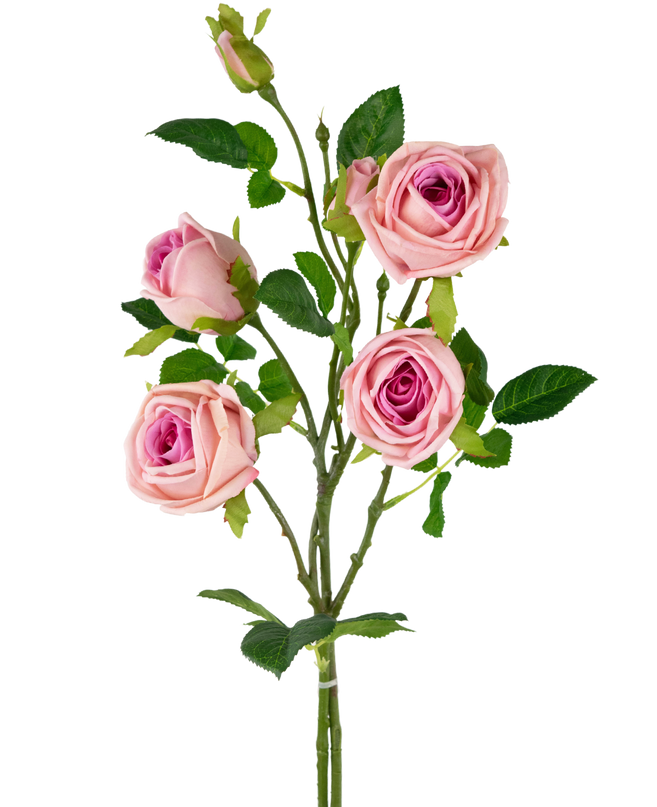 Branche de rose artificielle double Real Touch rose 80 cm