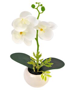 Orchidée artificielle 28 cm blanche dans un pot
