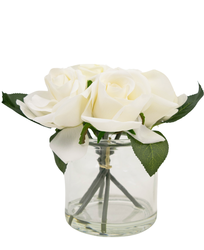 Bouquet de roses artificielles Real Touch blanc 18 cm