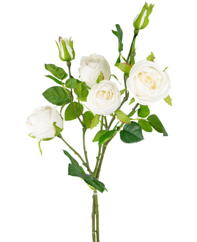 Branche de rose artificielle double Real Touch blanc 80cm