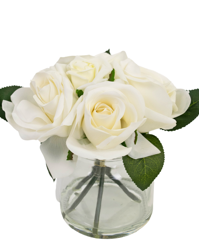 Bouquet de roses artificielles Real Touch blanc 18 cm